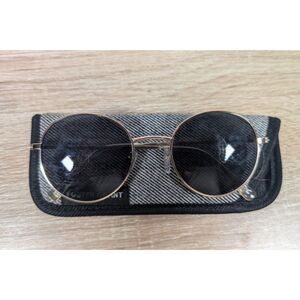 Foster Grant Round Sunglasses Gold Frame Black Lenses SR1219 Retro Style w/ Case